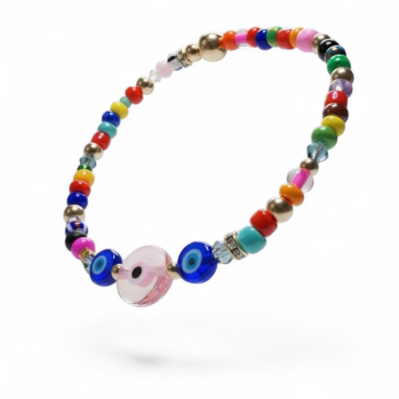 Triple Evil Eye - Multicolor Bead Bracelet